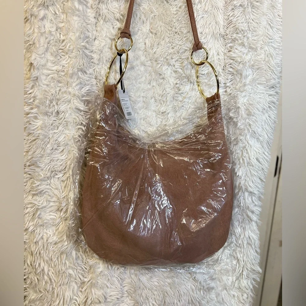 🩷NWT-MARLON GORGEOUS Made In Italy Genuine Suede Leather Circle Handle Hobo🩷